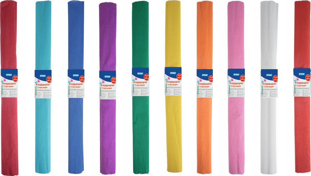 10 Rollen Krepppapier Bastel Deko Krepp 50x250cm 10 Farben Produktbild 