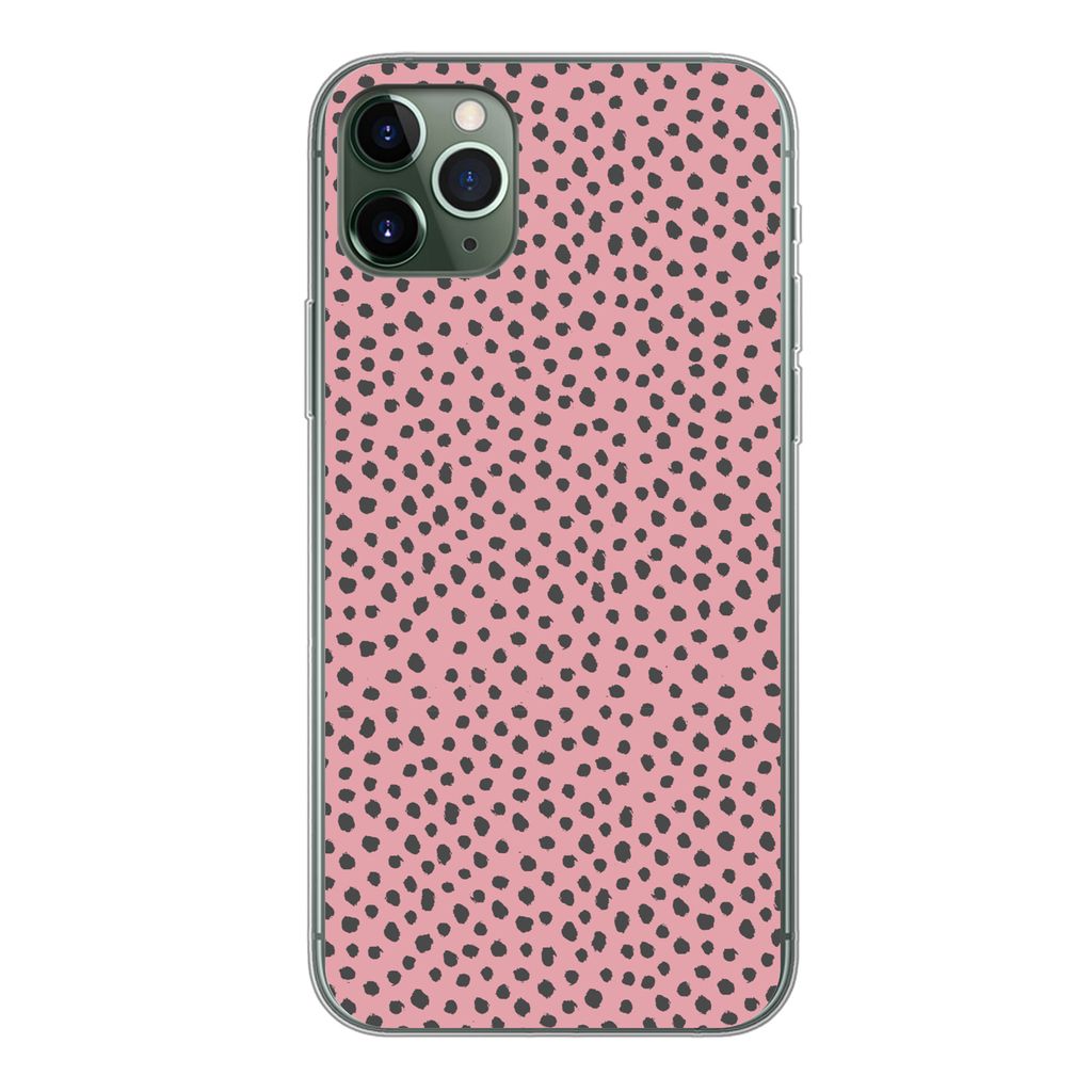 MuchoWow Handyhülle Schutzhülle Hülle für iPhone 11 Pro Max Polka dots - Rosa - Schwarz Silikon Softcase Handy Hülle - Schutz