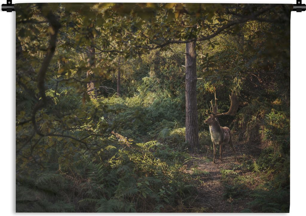 MuchoWow Wandteppich Wandbehang Hirsch - Geweih - Wald - Herbst 150x112.50 cm Tapisserie Dekoration Wandtuch - Wanddecke - Wandteppiche
