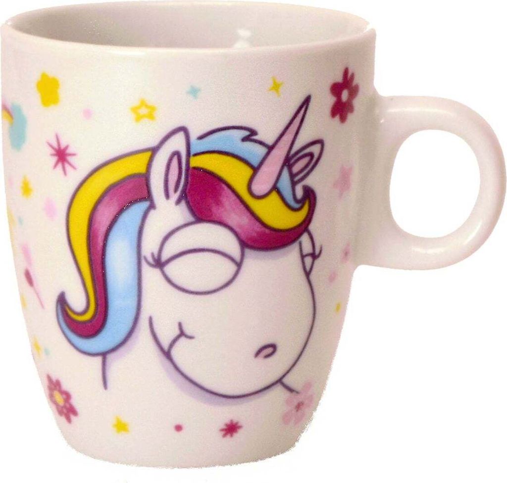 Comic-Einhorn Kaffeebecher in weiß