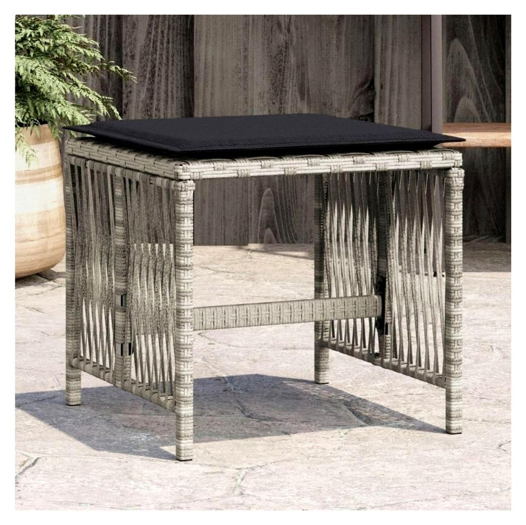 Gartenhocker mit Kissen 4 Stück Hellgrau 41x41x36 cm Poly Rattan für Wohnzimmer, Terrasse, Garten, Balkon