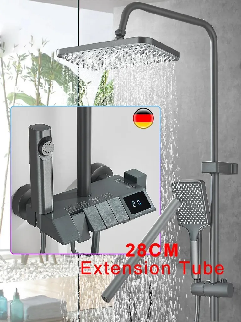 Kit de douche multifonction gris avec écran digital et mode cascade - 2