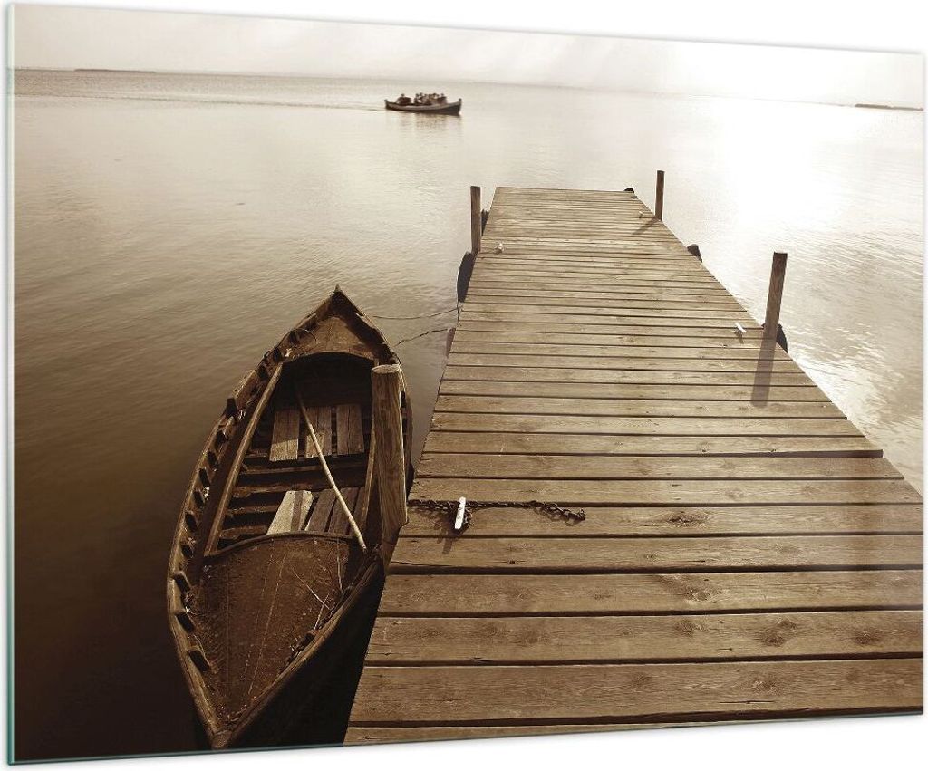 Bilder auf glas - Einteilig - Brücke Boot Sepia - 100x70cm - Glasbilder - Wandbilder - Bilder - zum Aufhängen bereit - Wanddekoration aus Glas - ...