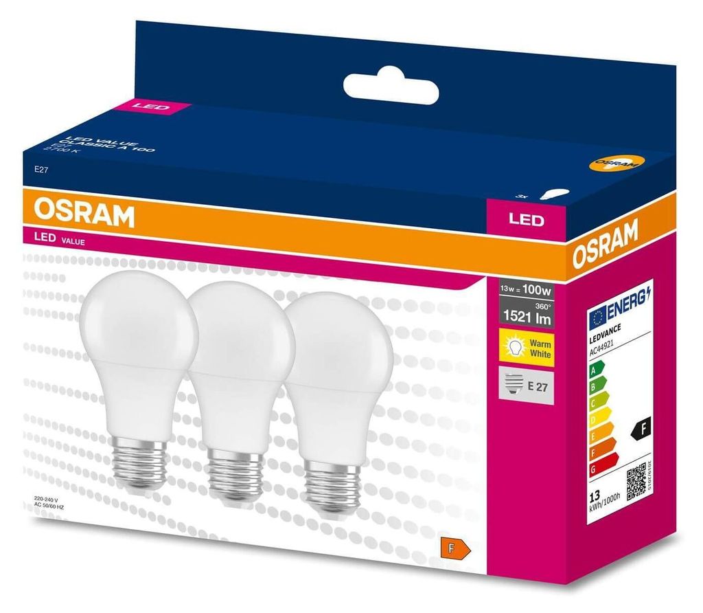 3er-Pack OSRAM LED VALUE CLASSIC A 100 13W E27 Lampe 1521lm Produktbild 