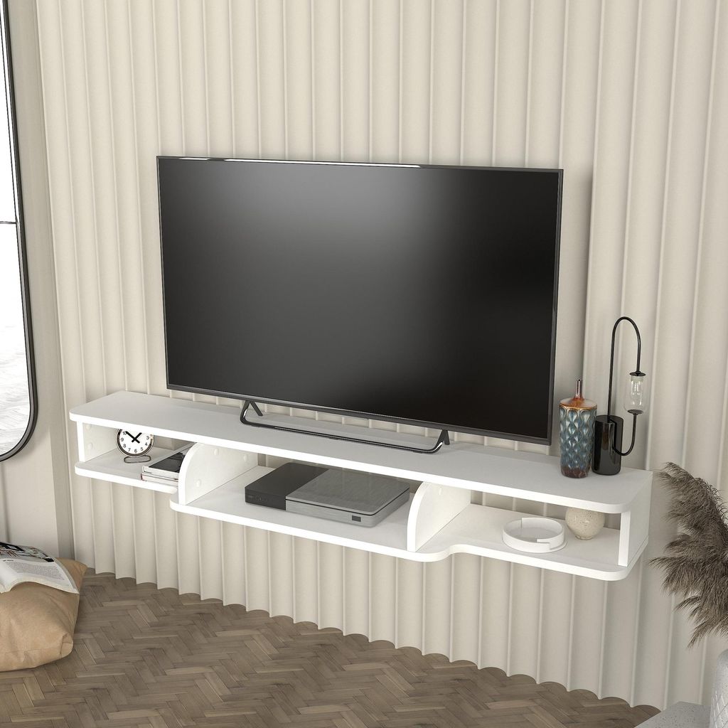 TV-Lowboard hängend 'Aar' mit 3 offenen Fächern 135 x 30 x 16 cm Weiß