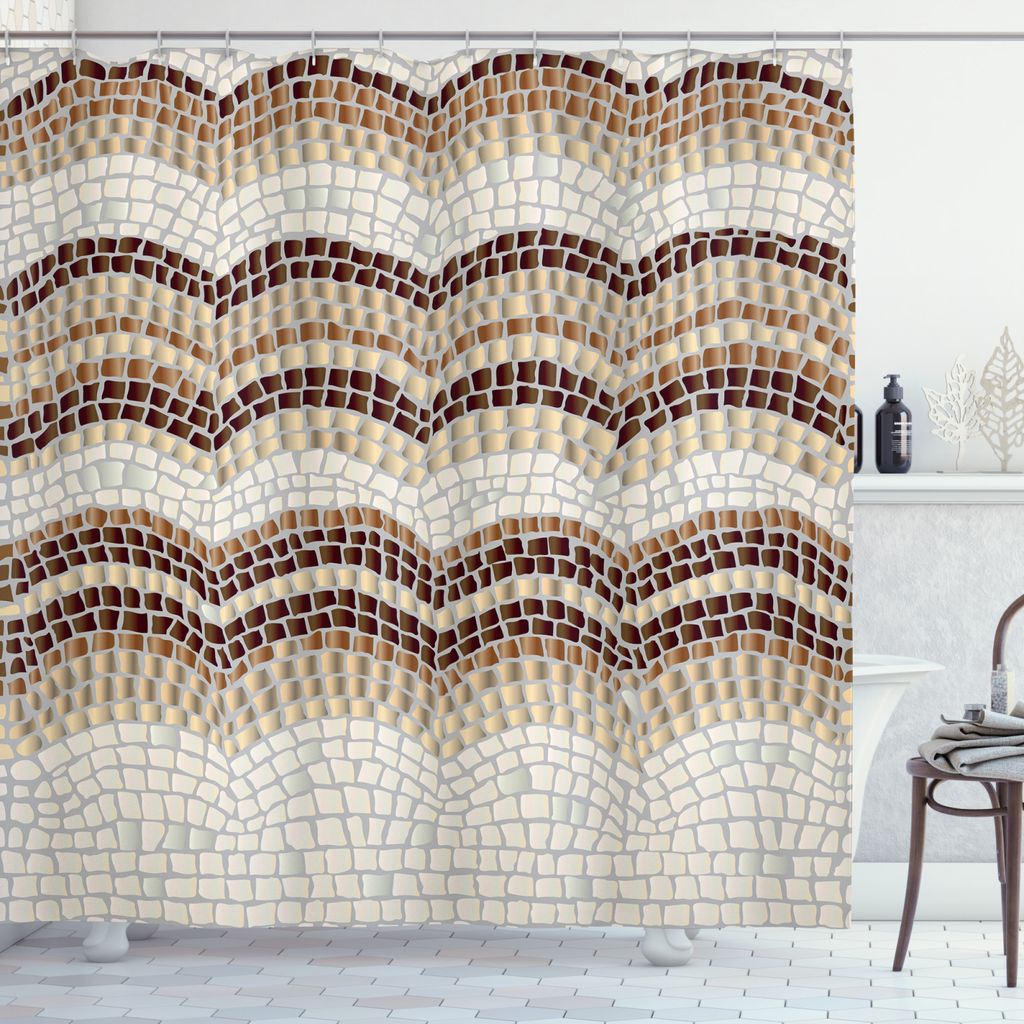 ABAKUHAUS Beige Duschvorhang, Antike Mosaik-Effekt, Hochwertig mit 12 Haken Set Pflegeleicht Farbfest Wasser Bakterie Resistent, 175 x 220 cm, Beig...