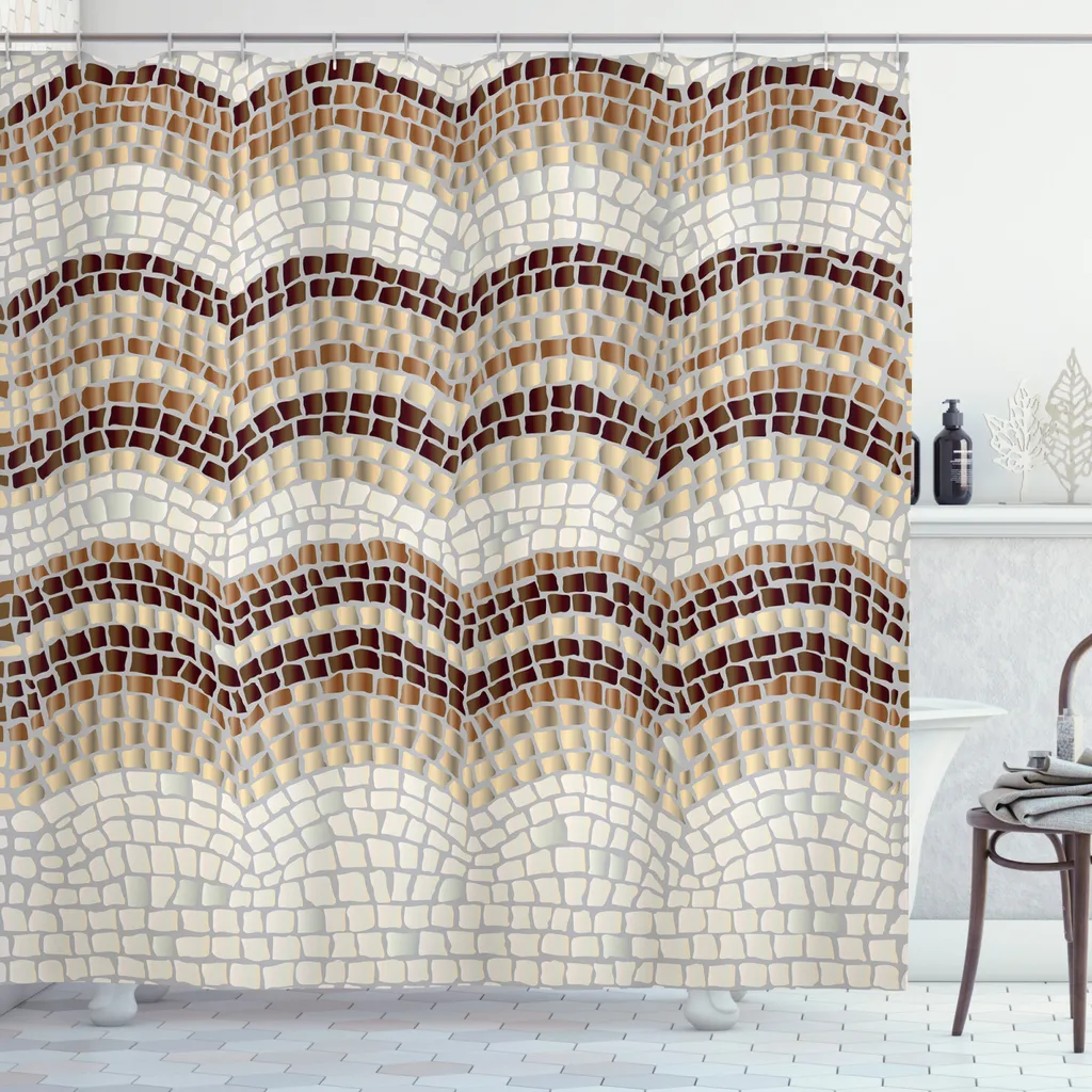 Rideau de douche vintage mosaïque beige 175x240 cm ABAKUHAUS opaque