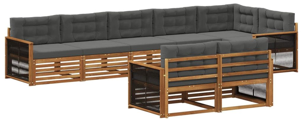 vidaXL Outdoor-Sofagarnitur mit Kissen 8 pcs Natur und Anthrazit