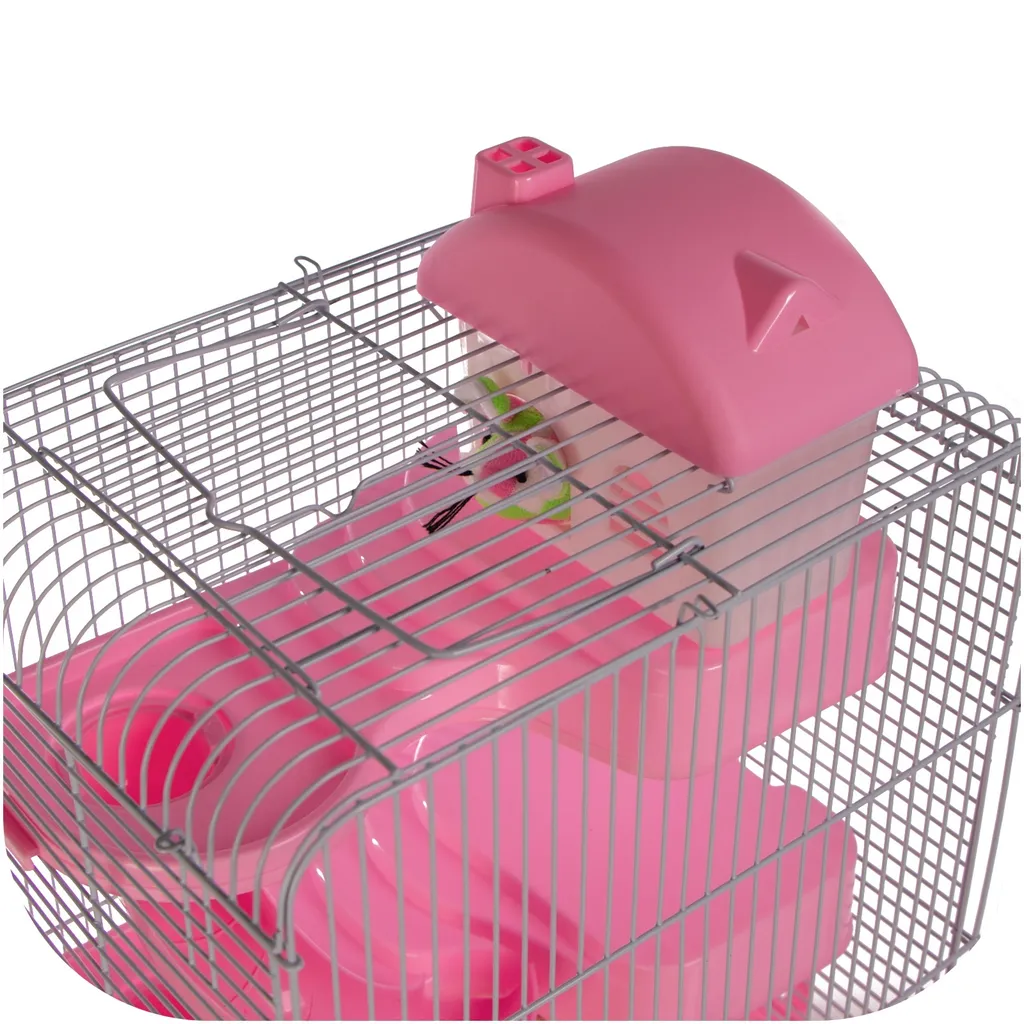 Cage rongeurs tout équipé rose avec kit d'accessoires complet