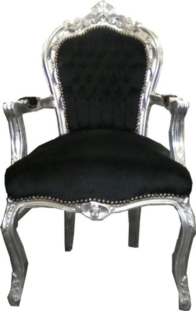 Casa Padrino Barock Esszimmerstuhl Schwarz/Silber mit Produktbild 
