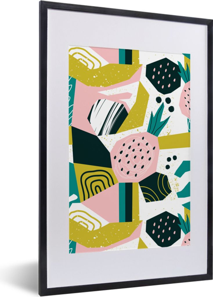 MuchoWow MuchoWow Gerahmtes Poster Rosa - Blau - Schwarz - Muster 40x60 cm - Poster mit zchwarzem Bilderrahmen - Poster in Rahmen