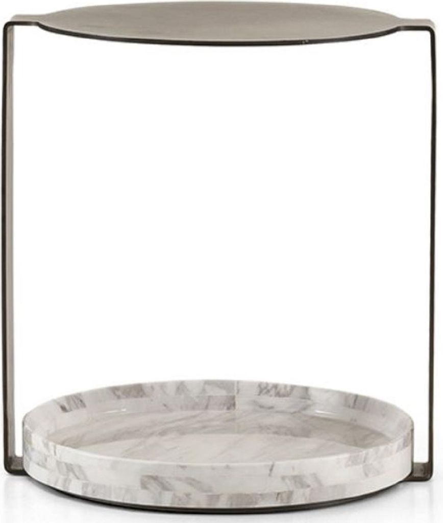 Casa Padrino Luxus Beistelltisch Messingfarben / Weiß 40 x 35 x H. 48 cm - Moderne Wohnzimmer Möbel - Luxus Kollektion