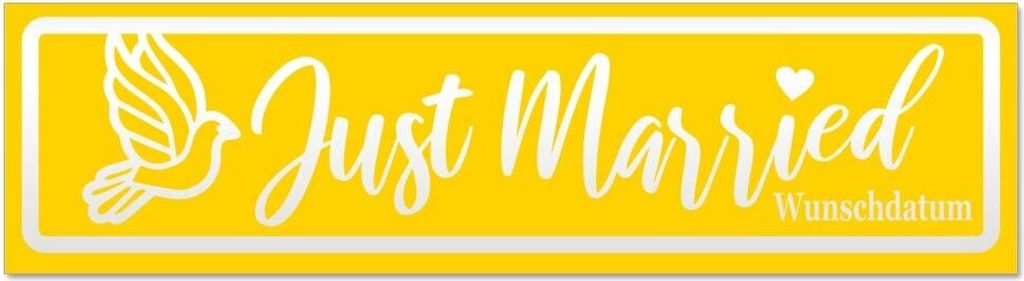 Kiwistar Just Married Wunschdatum invertiert Magnetschild Schild magnetisch - 45cm Gelb - Magnetfolie für Auto PKW Kfz