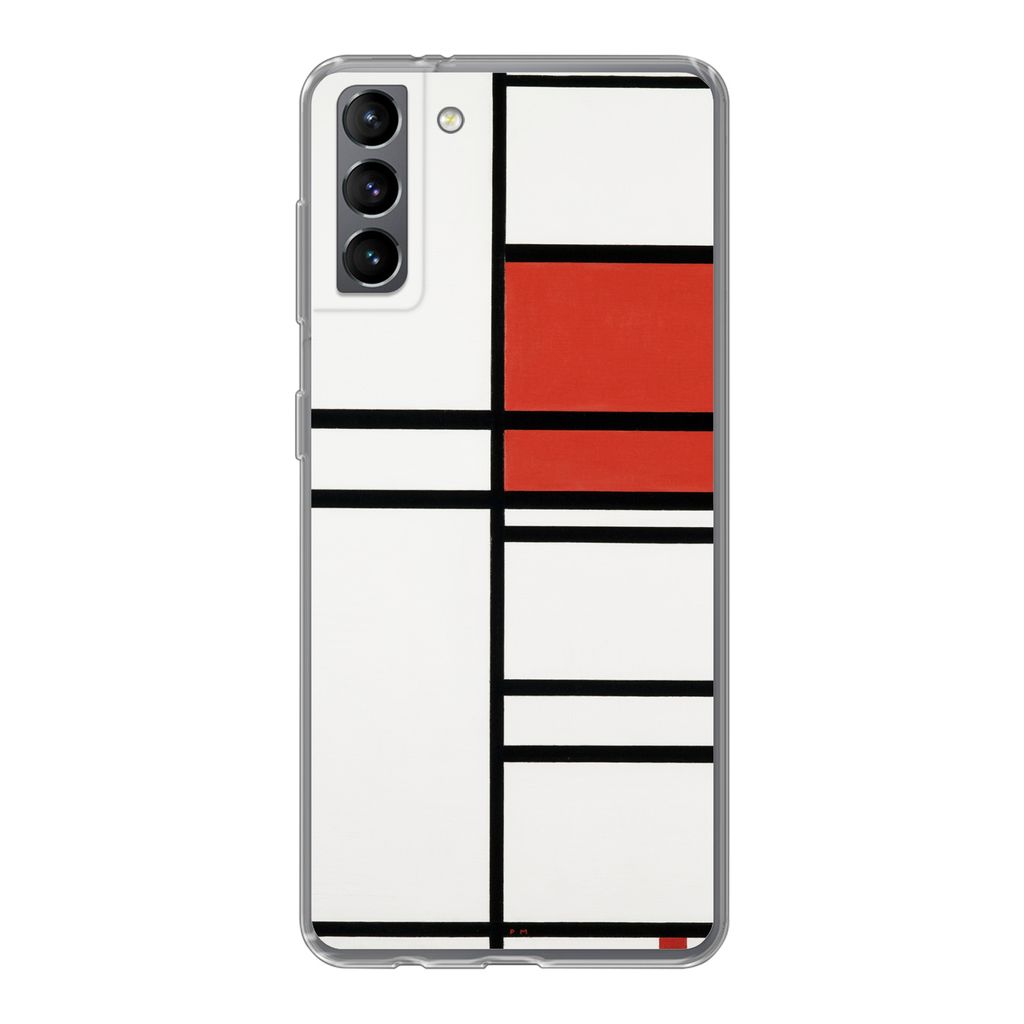 MuchoWow Handyhülle Schutzhülle Hülle für Samsung Galaxy S21 Plus Komposition mit Rot und Weiß - Piet Mondrian Silikon Softcase Handy Hülle...