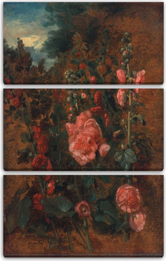 Leinwandbild 3-teilig (80x120cm): John Constable - Stockrosen-Studie, echter Holz-Keilrahmen inkl. Aufhänger, handgefertigt in Deutschland
