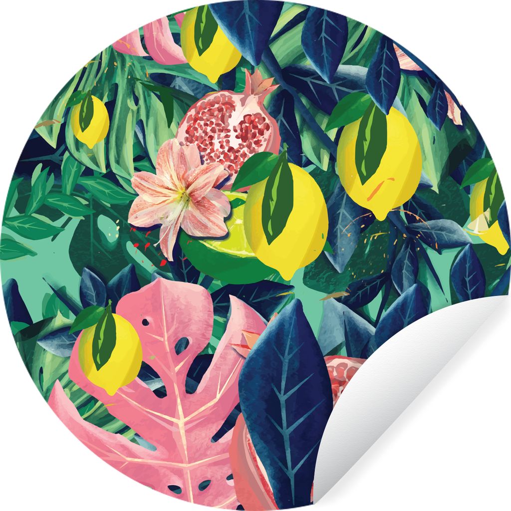 MuchoWow Runde Wandtattoo - Wandsticker Tapete Aufkleber Blumen - Früchte - Farben Ø 80 cm Selbstklebend und Repositionierbar - Wandaufkleber -...