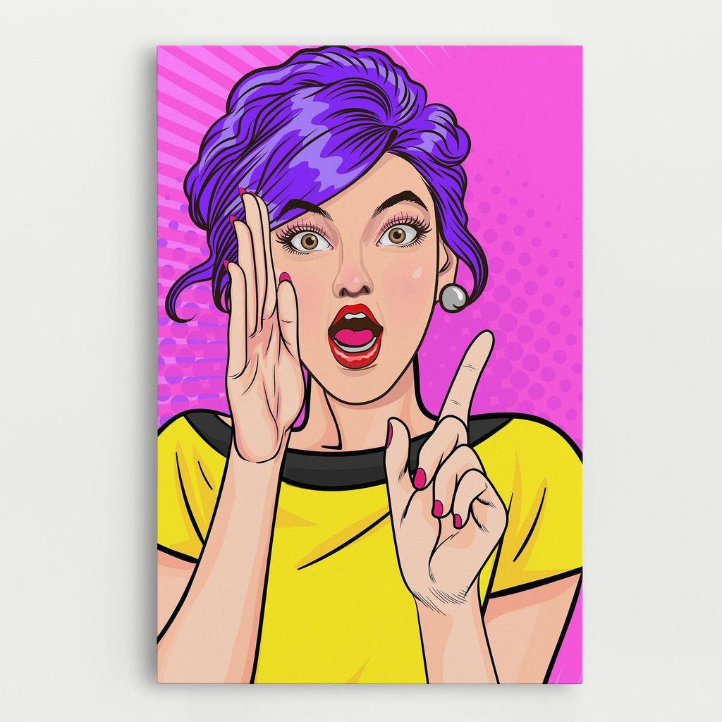 ARTHUB Leinwandbild 70x100 cm, Surprised Pop Woman | Wohnzimmerdekoration, Hängende Bilder, Wanddekoration, Heimdekoration, Moderne, Pop