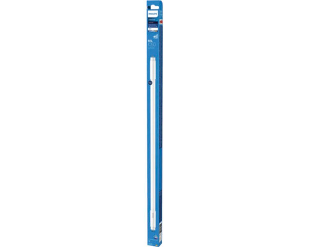 A product shot of a Philips LED glass tube light in its packaging.