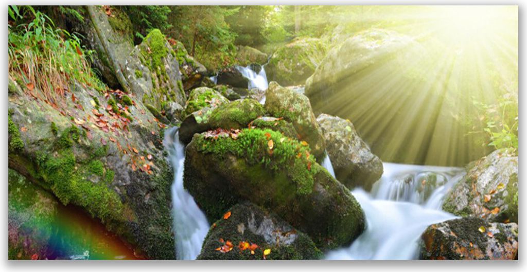 Glasbilder 140x70 Wandbild Druck auf Glas Sonne Wasserfall Regenbogen Natur