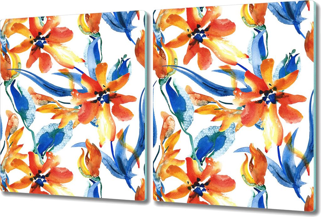 Glas-Herdabdeckplatte Glaskeramikkochfeld-Abdeckung Spritzschutz - 2x 40x52 cm - Blumen Farbenfrohe