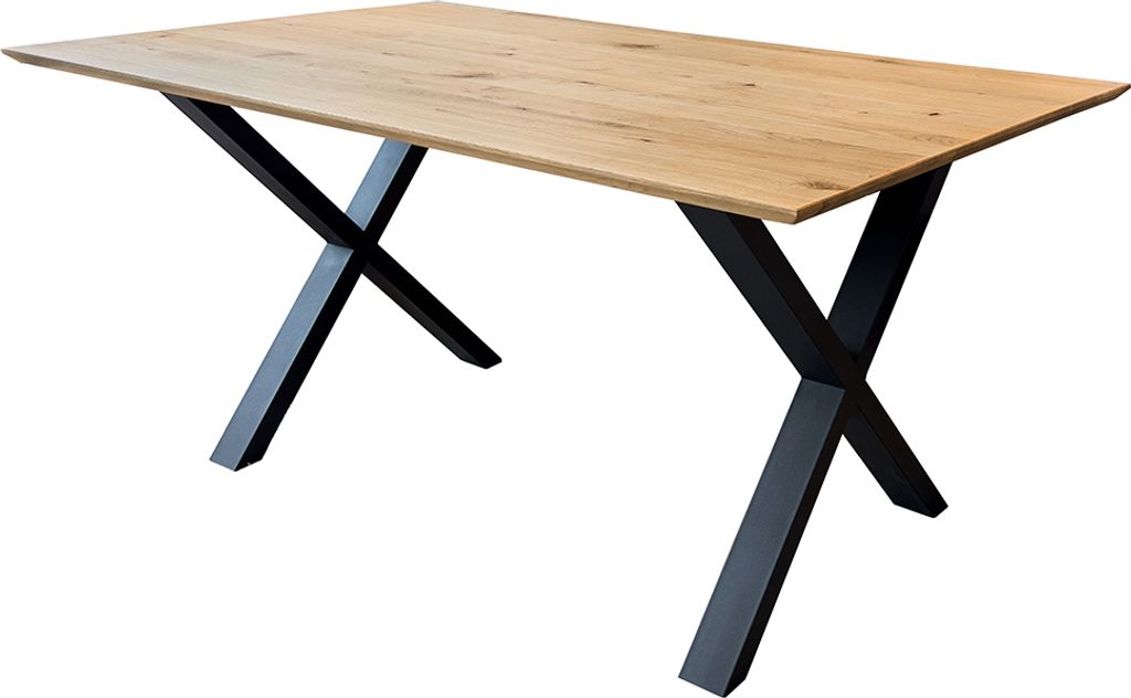Esstisch 200x100cm mit Schweizer Kante, Wildeiche massiv geölt, Metallfußgestell, TISDALE-69