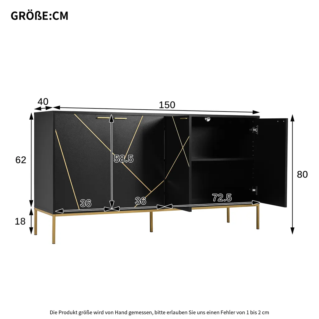 Sideboard style moderne noir avec 4 portes - Commode 150x40x80 cm chic - 4