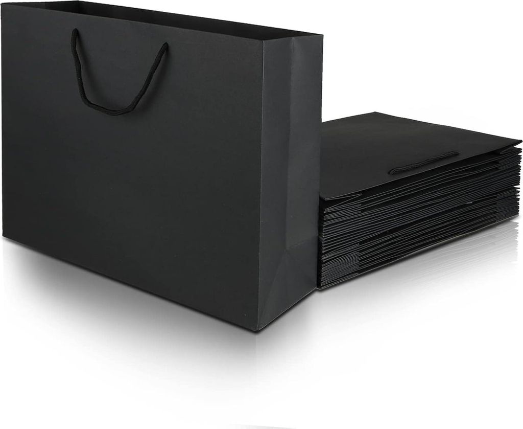 24 Stück schwarze Papiergeschenkbeutel - Große Papierbeutel 40 x 12 x 28 cm - Kraftpapierbeutel mit Handgriffen - Geburtstag Feier Hochzeit - Ges...