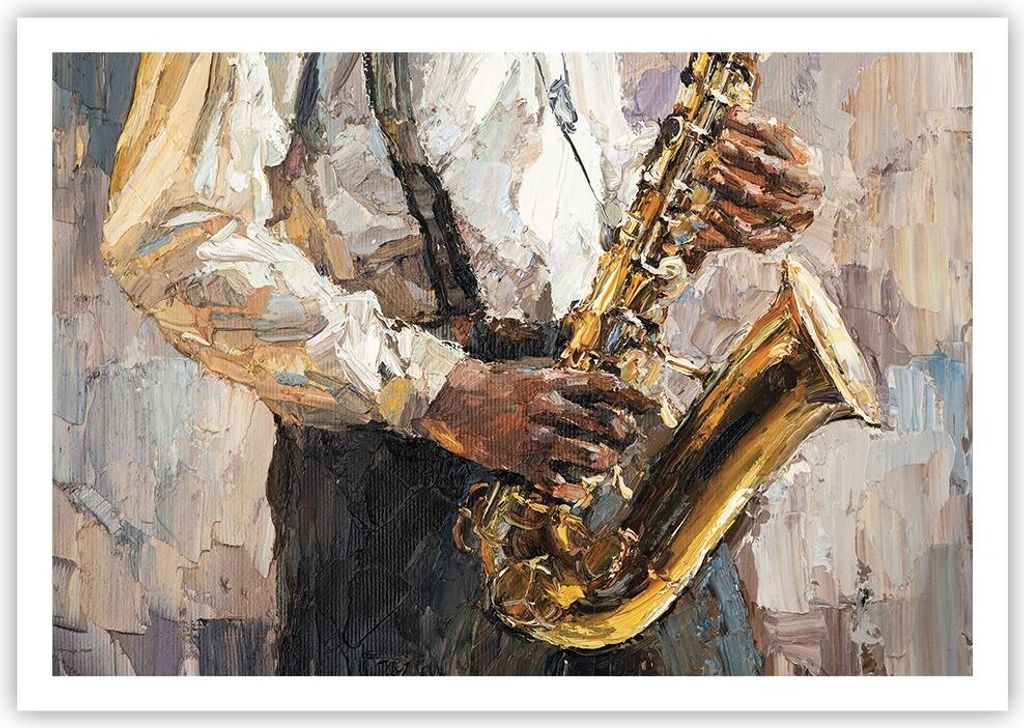Poster - Poster ohne Rahmen - Saxophon Öl Musiker - 100x70 cm - Wand Bild - Wanddeko - Wandbilder - Kunstposter - Wandposter - Bilder - Kunstdruck...