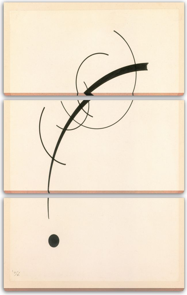 Leinwandbild 3-teilig (80x120cm): Wassily Kandinsky - Freie Kurve zum Punkt - Begleitender Ton von geometrischen Kurven (1925), echter Holz-Keilrah...