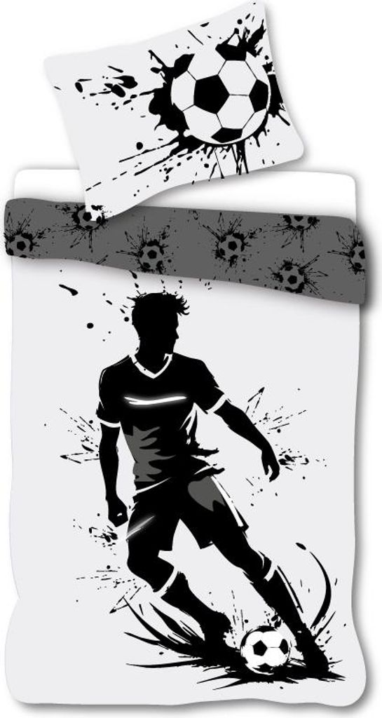 Bettwäsche Fußball Spieler Schwarz Weiß 135 x 200 cm, 100 % Produktbild 