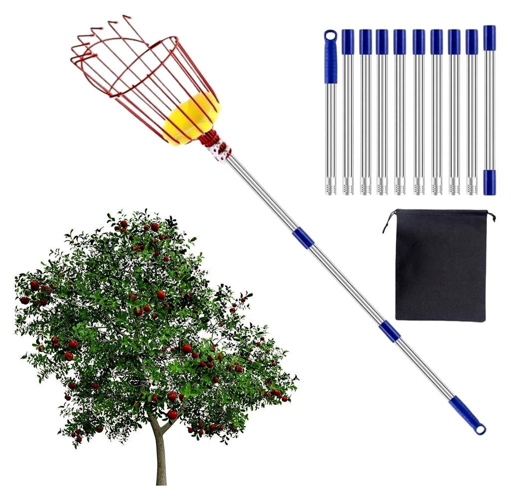 Mangopflücker mit Fangkorb, 4 m Obstbaum Pflücker | Tragbares Werkzeug für Garten und Landwirtschaft in Orange