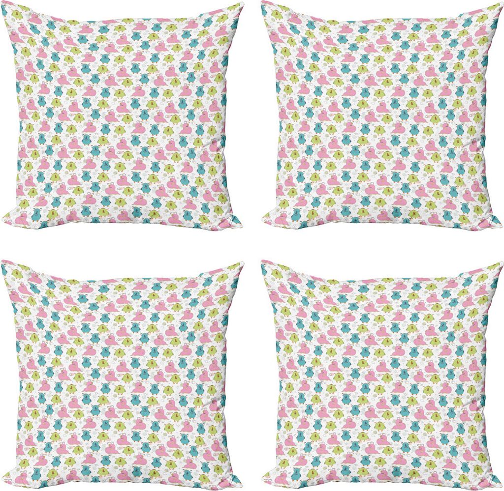 ABAKUHAUS Monster Kissenbezug Set (4 Stück), Lächeln Charaktere, Moderner Doppelseitiger Digitaldruck, 50 cm x 50 cm, Mehrfarbig