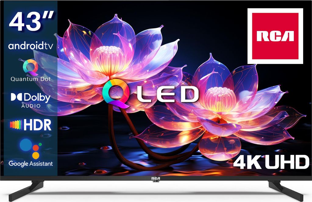 RCA 43 Zoll QLED Fernseher 4K UHD Smart TV HDR HLG Android TV Triple Tuner WiFi Bluetooth HDMI USB