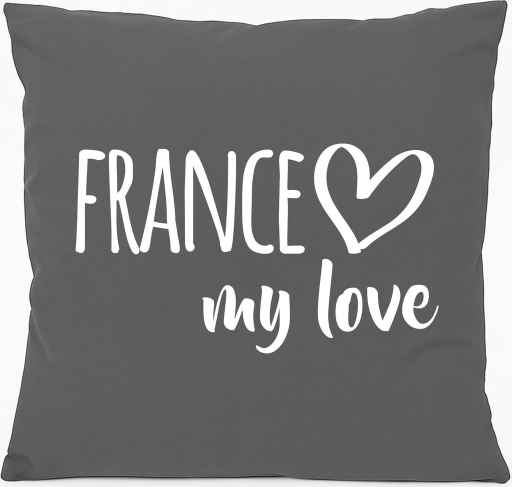 Huuraa Sofakissen France my love Geschenk 40x40cm mit Füllung Steel Grey Baumwolle France Mitbringsel