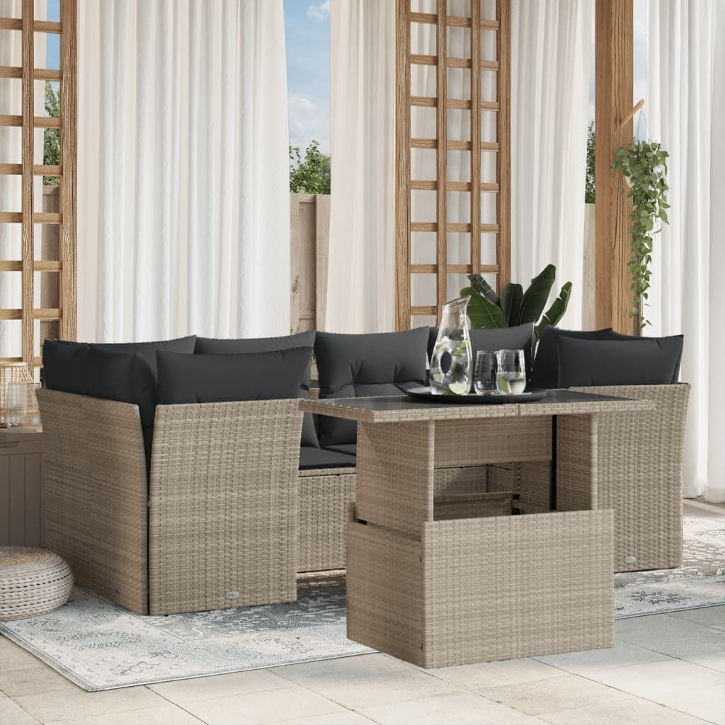 Industrie-Stil 7-tlg. Garten-Sofagarnitur Sofa Set mit Kissen Hellgrau Poly Rattan Terrassenmöbel2024 cloris