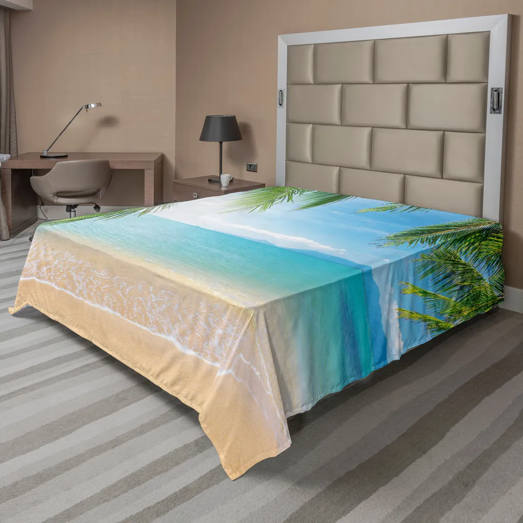 Drap de lit pour décoration chambre thème mer et vacances, 260 x 228 cm