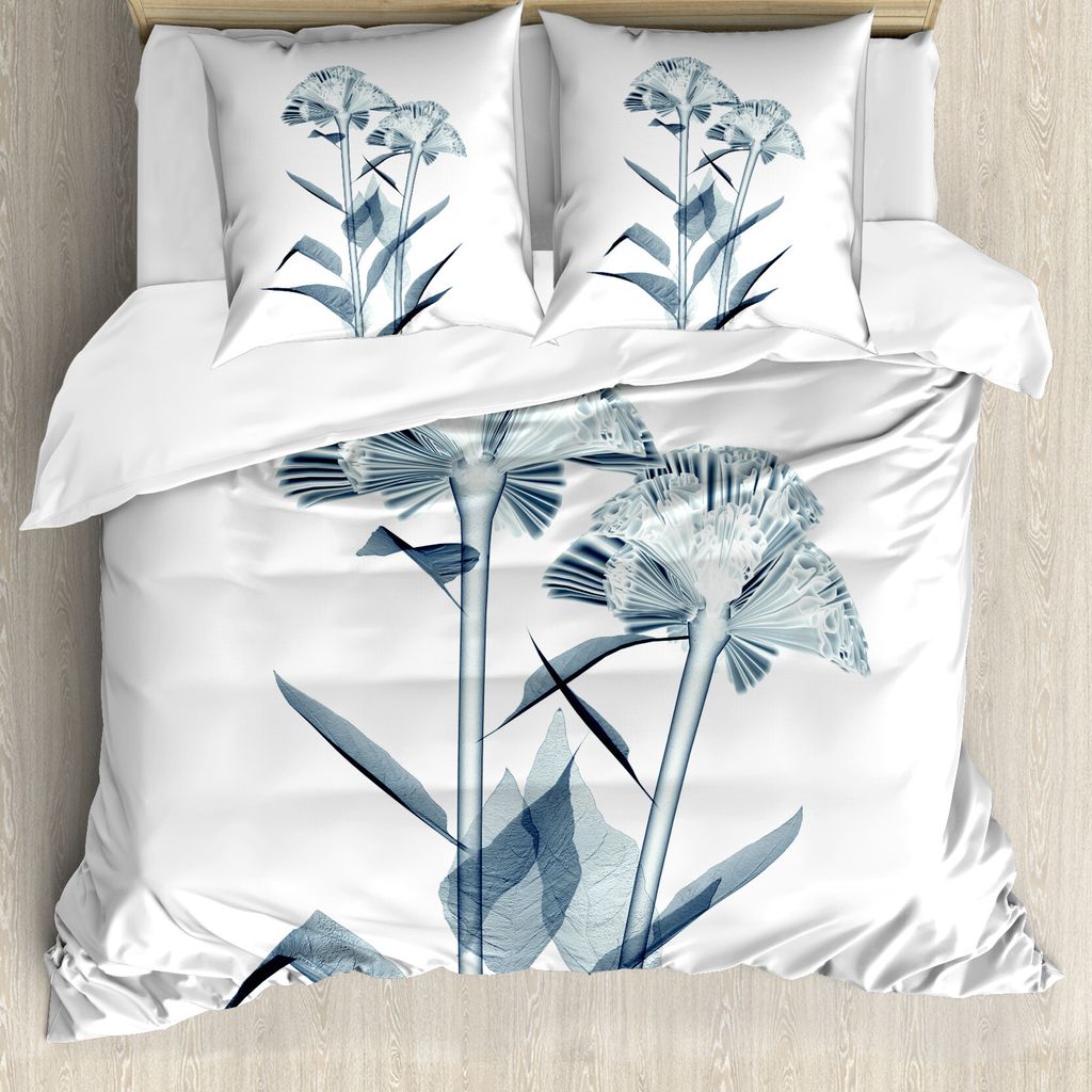 ABAKUHAUS Blume Bettbezug, Blumen Röntgenblick, Milbensicher Allergiker geeignet mit Kissenbezügen, 155 cm x 220 cm - 80 x 80 cm, Teal weiß