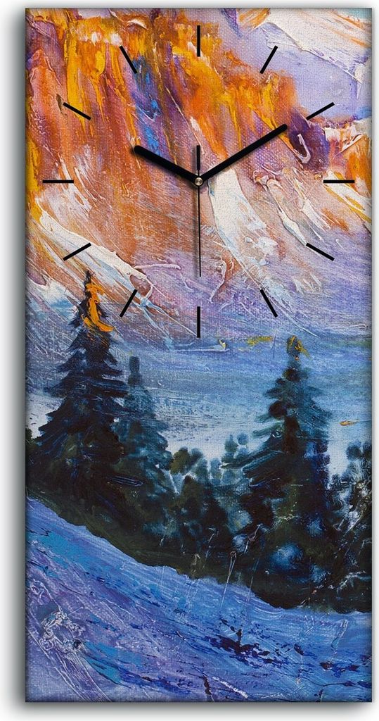 Leinwand Wanduhr Wandkunst Uhr 30x60 Malerei Winter Schnee Bäume Berge Natur - schwarze Hände
