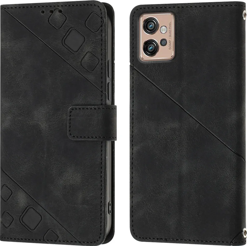 Cover Moto G32 Pelle Flip Nero Goffrato - Custodia Chic con Stand Video