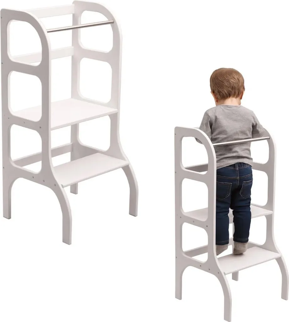 Tour d'observation Montessori en bois naturel pour cuisine enfant