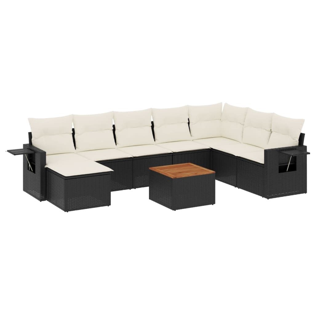 "2026 MODERNE" 9-tlg. Garten-Sofagarnitur - Balkonmöbel/Loungeset - elegantes Design - mit Kissen Schwarz Poly Rattan - Gartensofas NeuMöbel809036