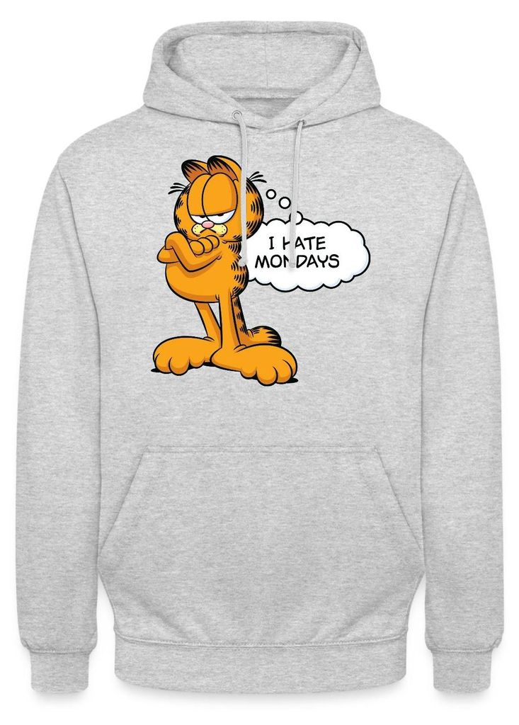 Spreadshirt Garfield Ich Hasse Montage Mondays Montag Uni Hoodie, 4XL, Hellgrau meliert