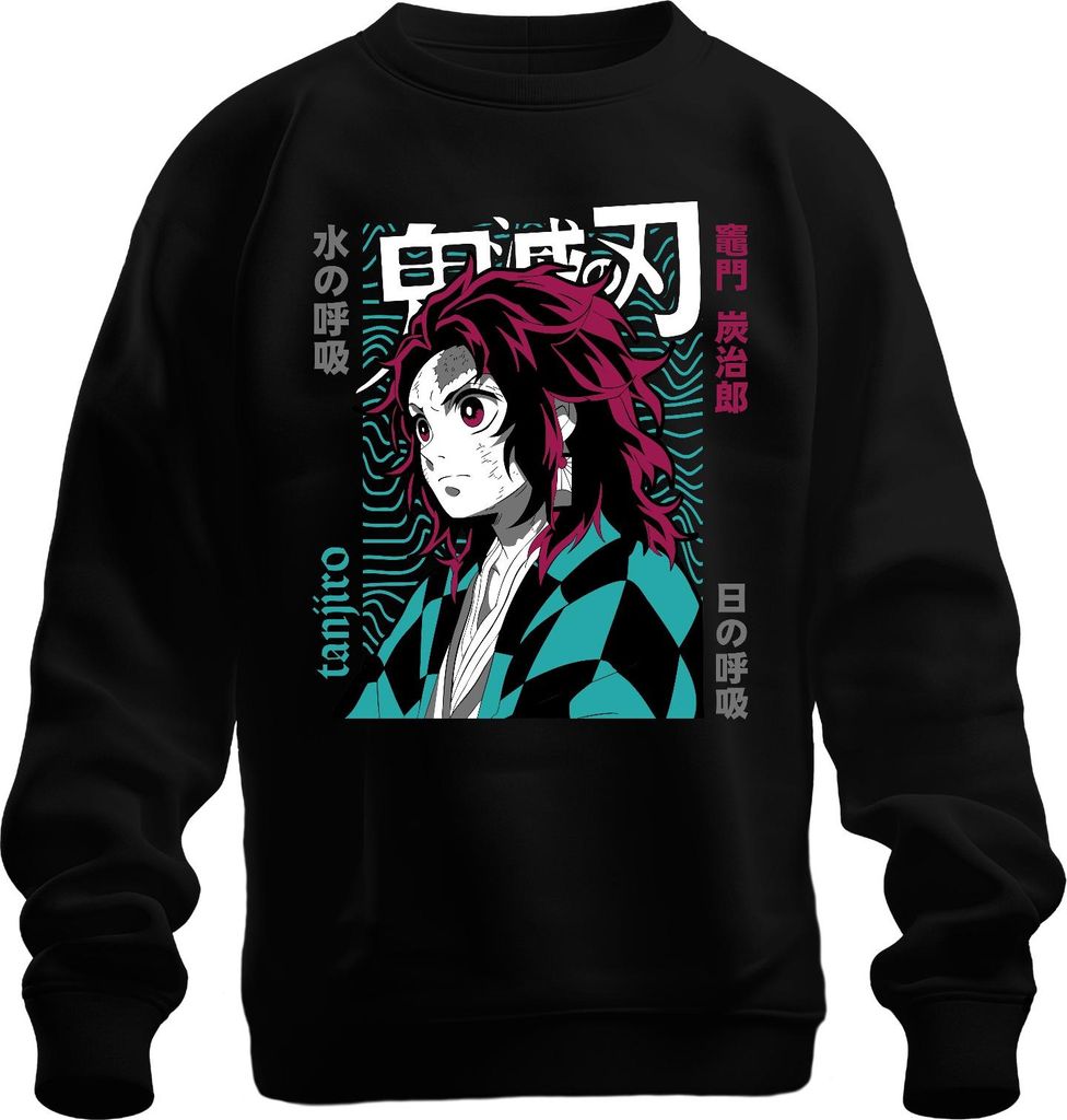 Tanjiro Demon Slayer Schwert Dämonenjäger Wasseratmung Japan Y2K Streetwear Uni Sweatshirt Pullover, Schwarz, XL