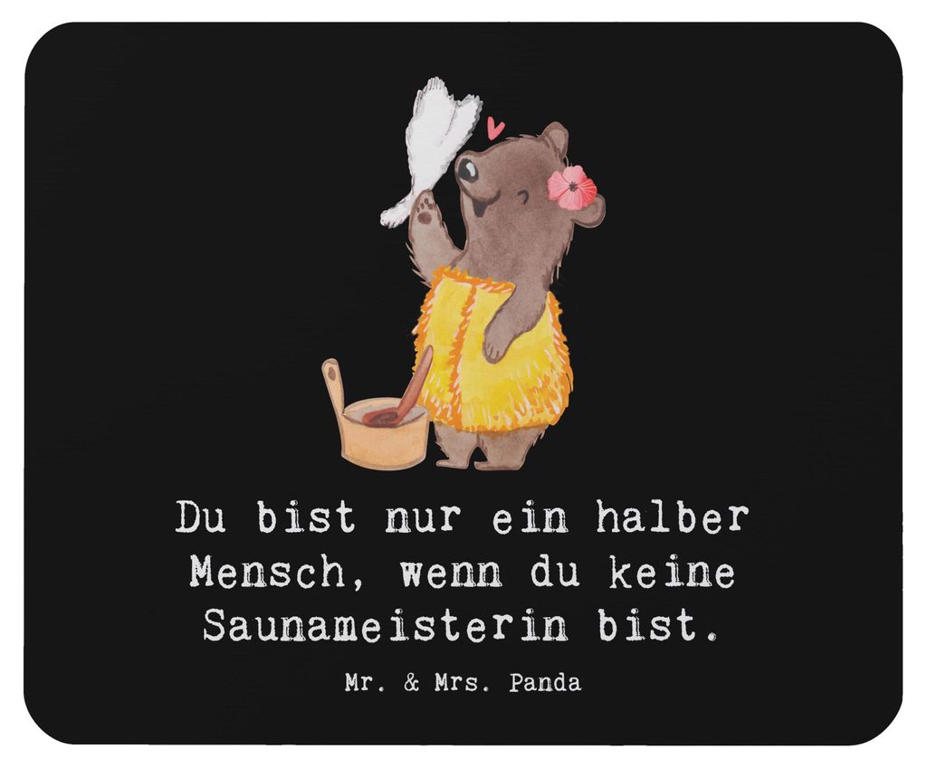 Mr. & Mrs. Panda Mouse Pad Saunameisterin Herz - Schwarz - Geschenk, computermatte, pc mausunterlage, Mauspad, Mousepad, mousematte