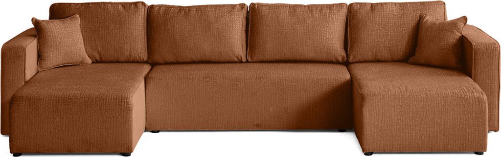 Best Möbel Topaze - 7-sitzer Wohnlandschaft U-form - Schlaffunktion und Bettkasten - strukturierter Samtstoff , Terrakotta