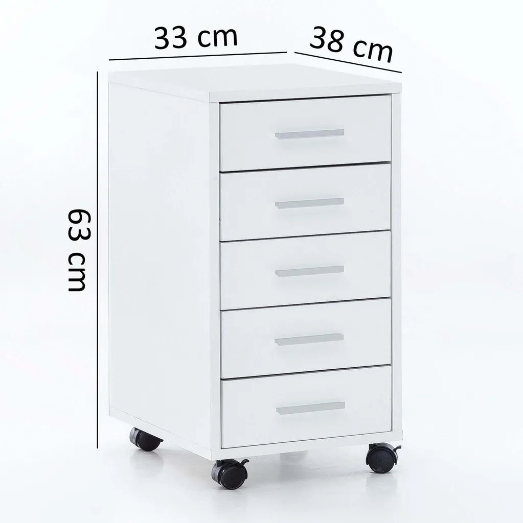 Caisson de bureau 5 tiroirs Rootz en bois blanc - Format compact mobile - 4