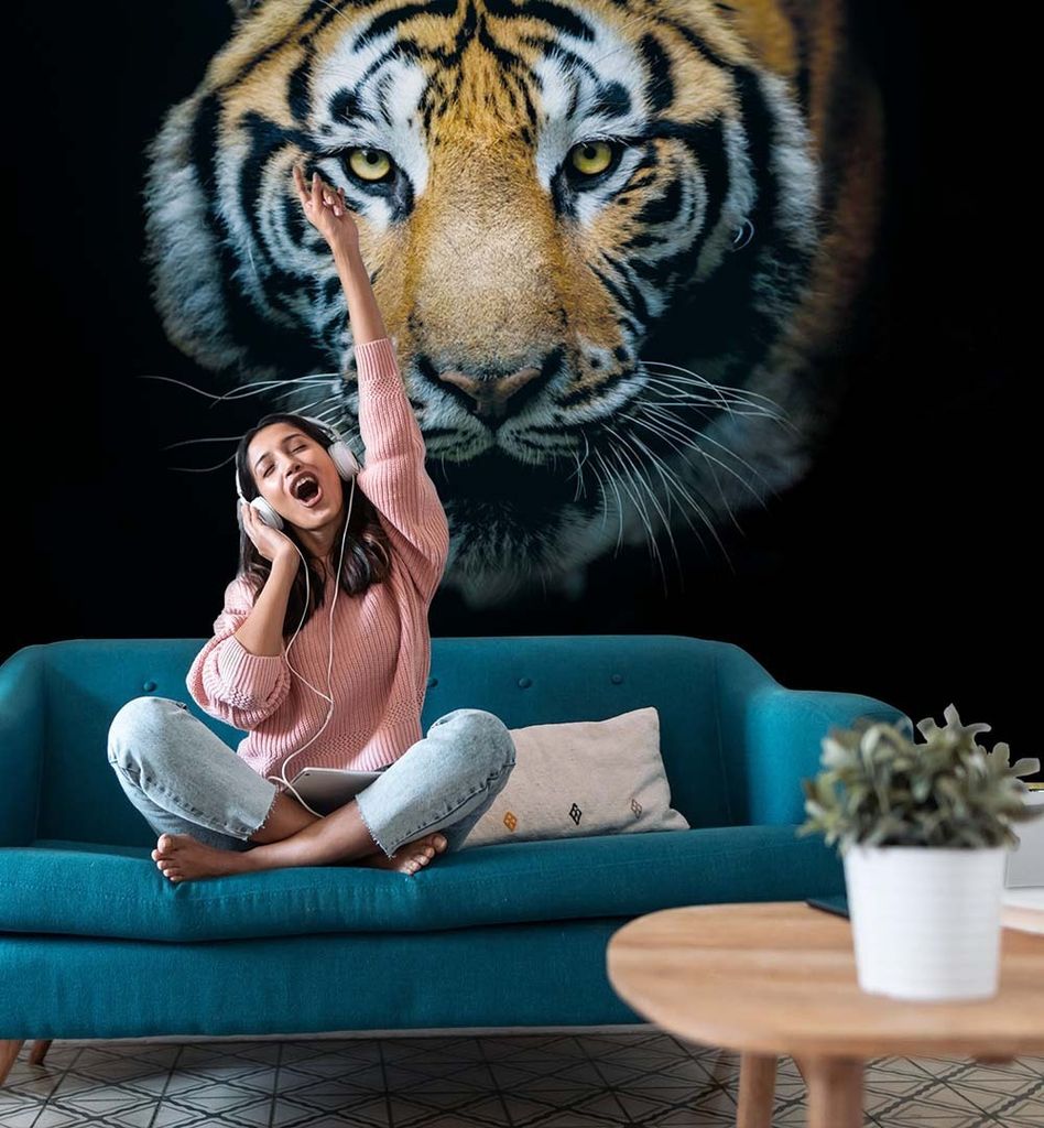 Fototapete Tigerkopf, Material:Premium Vlies 150g/qm, Größe Tapete:195cm rund