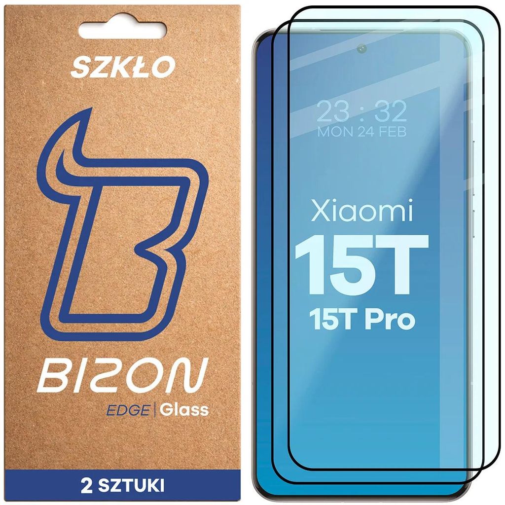 2x Gehärtetes Glas für Xiaomi 15T / 15T Pro, Bizon Glass Edge Duo, Schwarzer Rahmen
