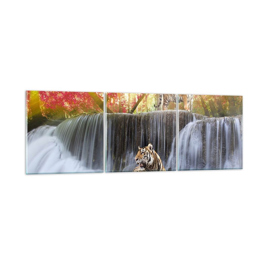 Bilder auf glas - Tiger natur tier paradies - 90x30cm - Glasbilder - Wandbilder - Kunstdruck - zum Aufhängen bereit - Wanddekoration aus Glas - Gl...
