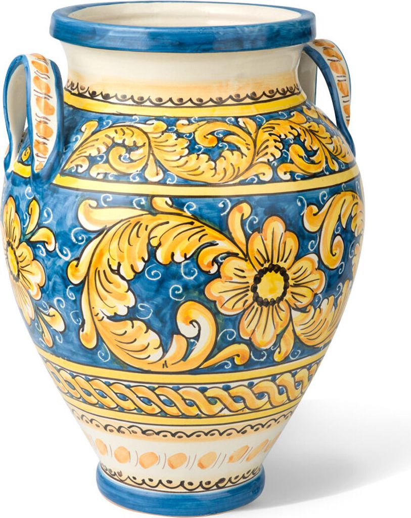 TERRECOTTE DEL SOLE - Original sizilianische Vase H 40 cm mit Henkeln, von Hand gefertigt und verziert., 40 x 32 cm